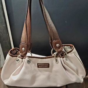 Burberry Blue Label Leather & Canvas Shoulder Bag w/ Stud accents